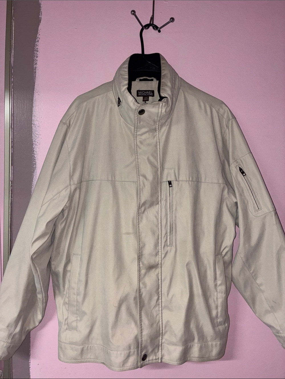 Michael Kors Men’s Light Cream Zip-snap Front lined Jacket
